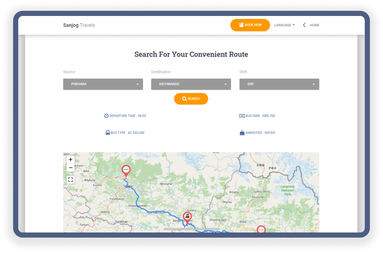 Desktop mock-up of Sanjog Travel's website